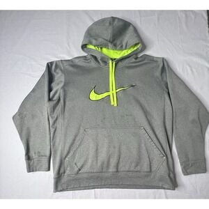 Nike Therma-Fit Gray & Green Sportswear Hoodie Mens XL Pullover‎ Sweatshirt